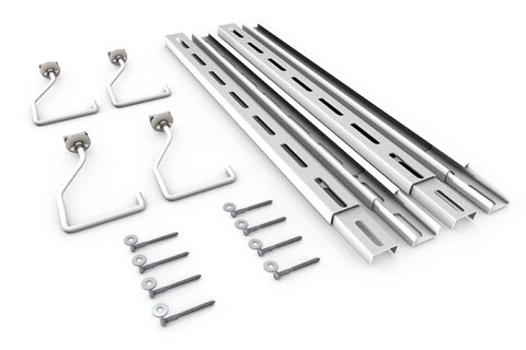 Hook kit installed on ceiling storage rack